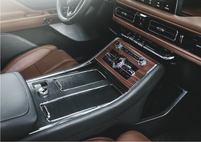 The front center console of a 2023 Lincoln Aviator® SUV is shown in | White's Canyon Motors - Lincoln in Spearfish SD