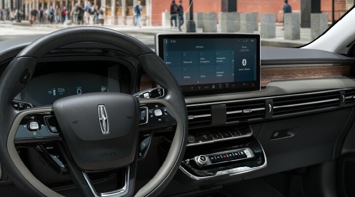 The center screen of the new 2025 Lincoln Corsair® SUV is showcased with its SYNC® 4 capabilities highlighted | White's Canyon Motors - Lincoln in Spearfish SD